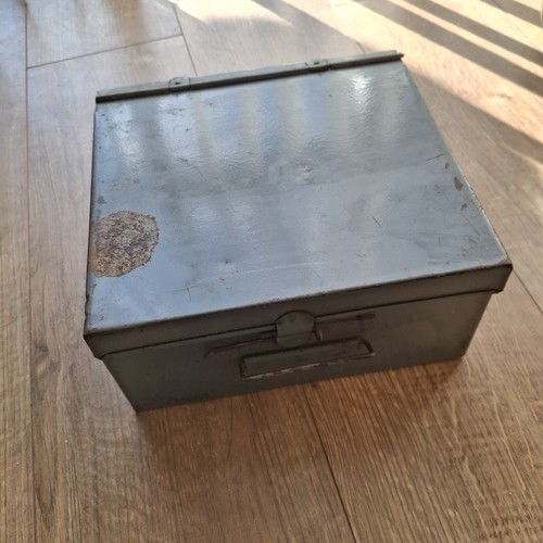 Grey metal tin box - metal, ww2